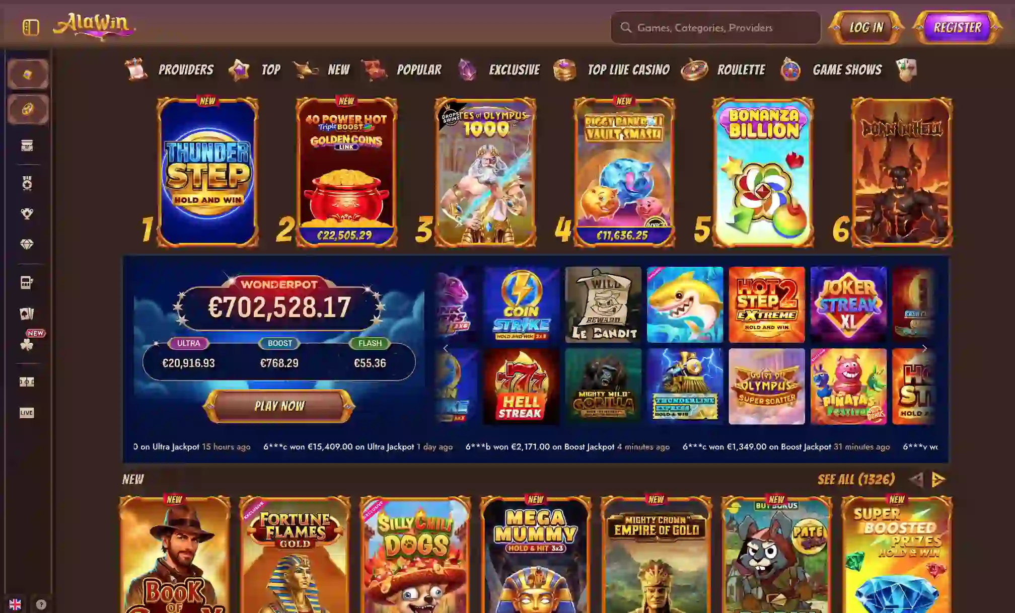 Spielangebot bei Alawin Casino